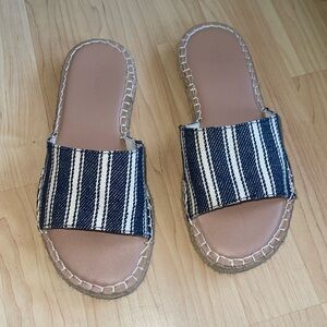 Striped Navy and White Women's Slide Sandals